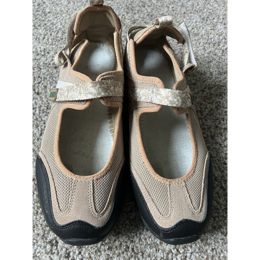 Lands End Mary Jane Shoes Tan  Fabric Sz Women’s 9.5 D